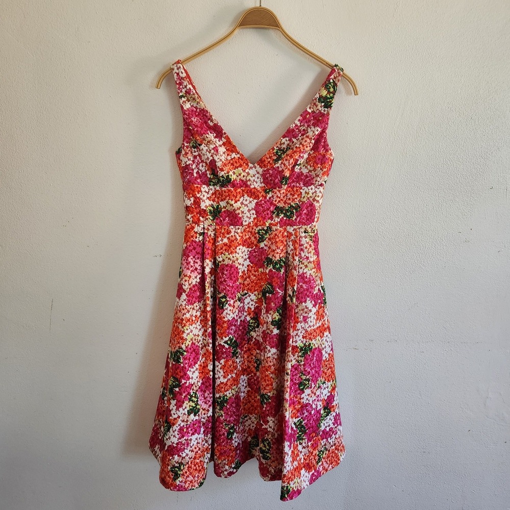Monique Lhuillier Riona Sleeveless Floral Fit Flare Midi Dress 4 Dopamine Garden